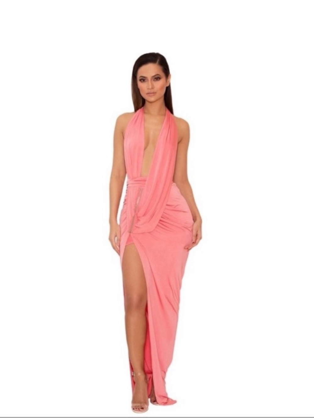 NWT HOUSE OF CB CORAL FEBE WRAPZIPPER DETAIL DRESS
SIZE XS